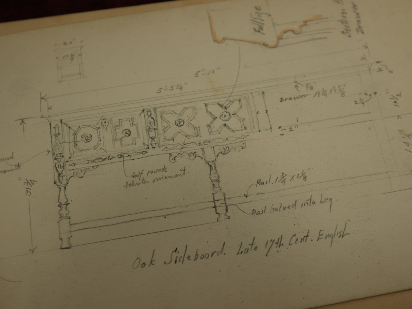 Lot 019 - Antique Architecture And Furniture Sketchbook, Containing Many Original Pencil Sketches Of Buildings, Furniture, Light Fixtures, And More, With Watercolors, Europe, Circa 1900 
