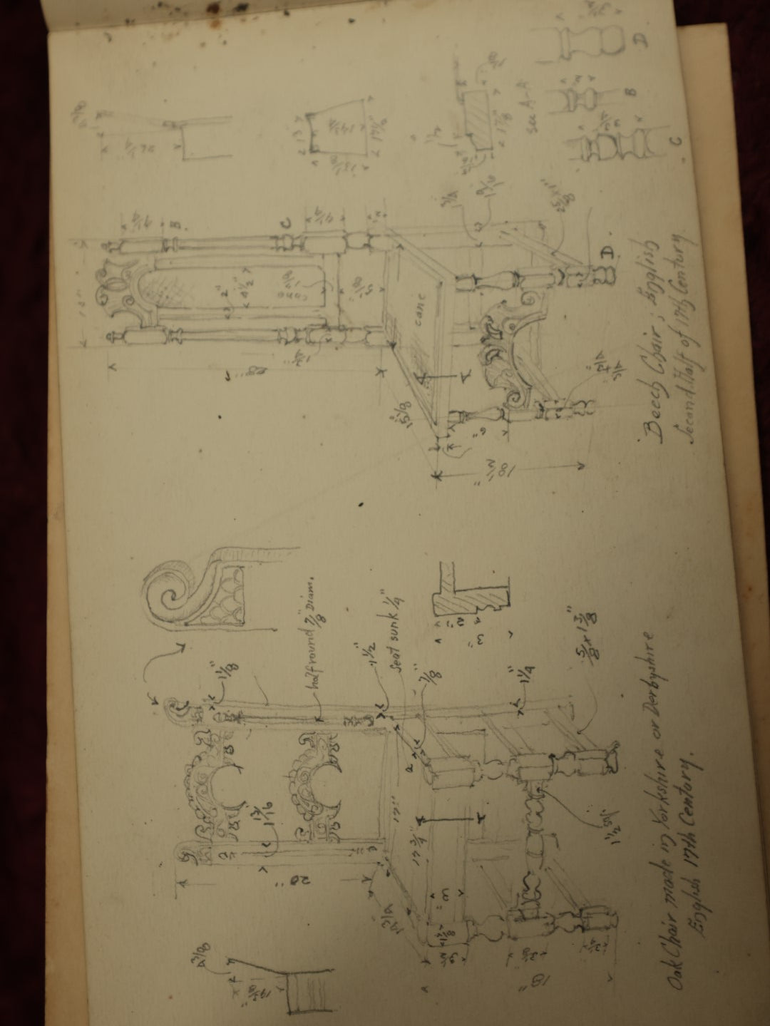 Lot 019 - Antique Architecture And Furniture Sketchbook, Containing Many Original Pencil Sketches Of Buildings, Furniture, Light Fixtures, And More, With Watercolors, Europe, Circa 1900 
