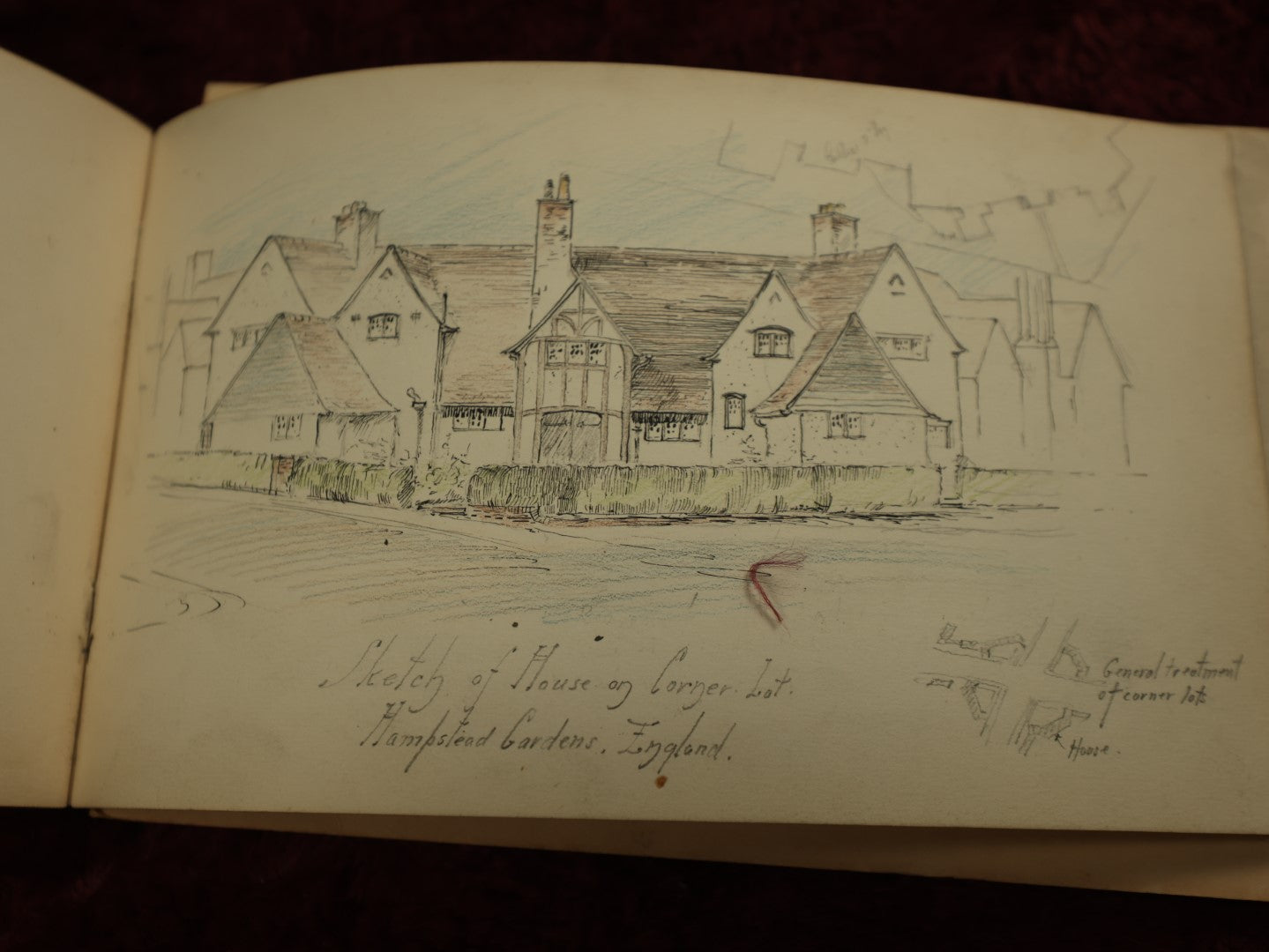 Lot 019 - Antique Architecture And Furniture Sketchbook, Containing Many Original Pencil Sketches Of Buildings, Furniture, Light Fixtures, And More, With Watercolors, Europe, Circa 1900 
