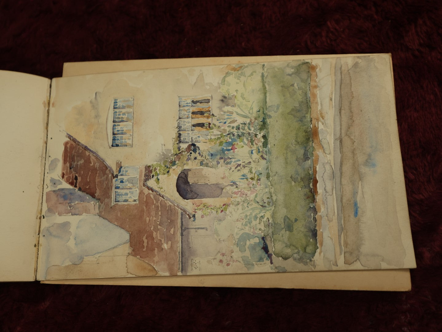 Lot 019 - Antique Architecture And Furniture Sketchbook, Containing Many Original Pencil Sketches Of Buildings, Furniture, Light Fixtures, And More, With Watercolors, Europe, Circa 1900 
