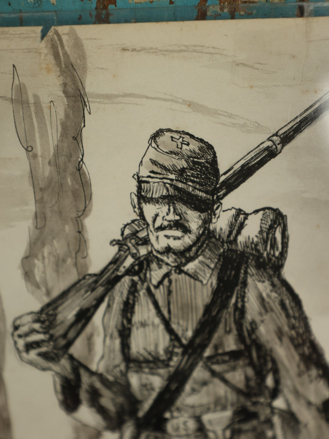 Lot 021 - Antique Pen And Ink Drawing Of A Civil War Soldier, Likely Done By A Civil War Veteran, Signed Thayer '72, Shenandoah '64, VI Corps, Union Army