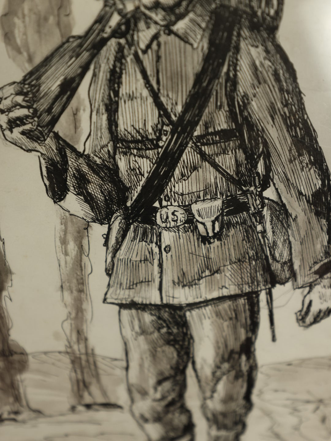Lot 021 - Antique Pen And Ink Drawing Of A Civil War Soldier, Likely Done By A Civil War Veteran, Signed Thayer '72, Shenandoah '64, VI Corps, Union Army