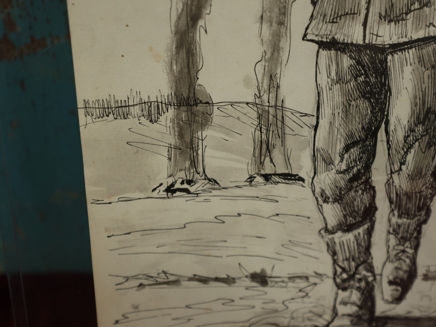 Lot 021 - Antique Pen And Ink Drawing Of A Civil War Soldier, Likely Done By A Civil War Veteran, Signed Thayer '72, Shenandoah '64, VI Corps, Union Army