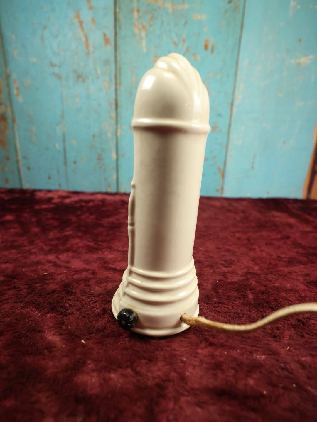 Lot 028 - Antique Auerolux Neon Filament Lightbulb With The Virgin Mary In Porcelain Light Fixture, Fabric Cord, Working Condition