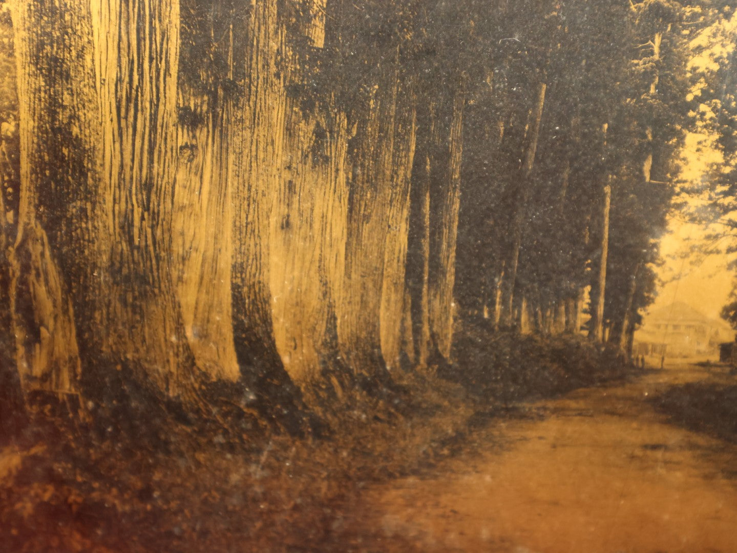 Lot 029 - Antique Photo Printed On Wood, With Copper Color, Depicting Imaichi Road To The Nikko Shrine, Japan, Circa Late 19th Century