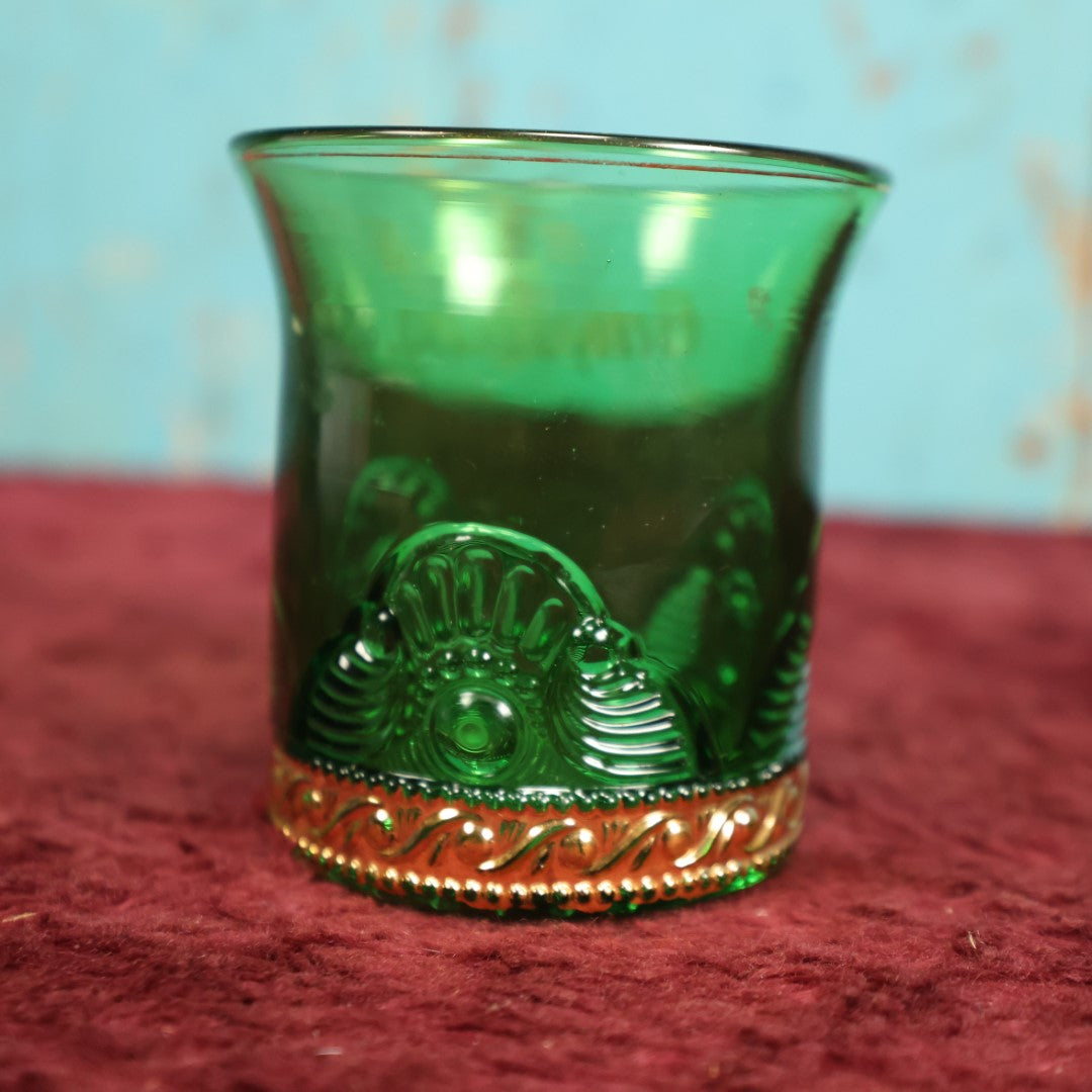 Lot 032 - Early American Pattern Glass (E.A.P.G.) Pressed Green Glass Gettysburg 1863 Commemorative Cup, Civil War Memento