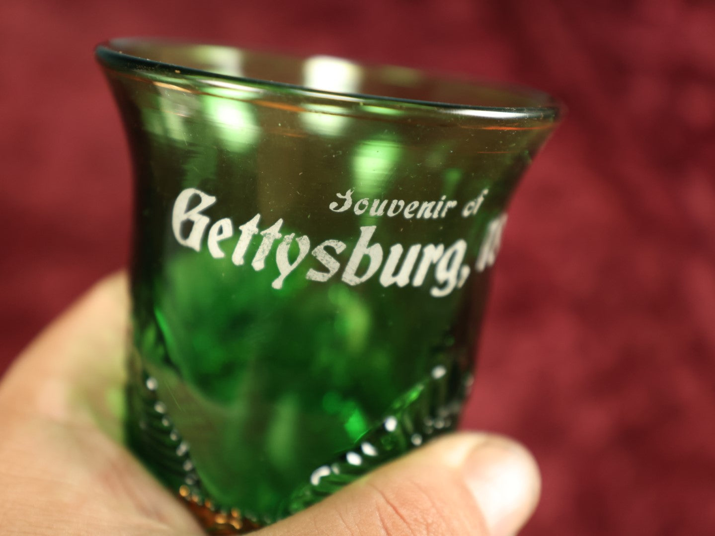 Lot 032 - Early American Pattern Glass (E.A.P.G.) Pressed Green Glass Gettysburg 1863 Commemorative Cup, Civil War Memento