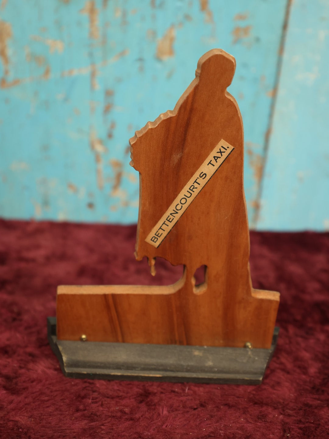 Lot 034 - Antique Bride Wedding Photo Wood Cut Out Standee, "Addisy Statuettes" Are The Finest Made, Back Marked Bettencourt's Taxi