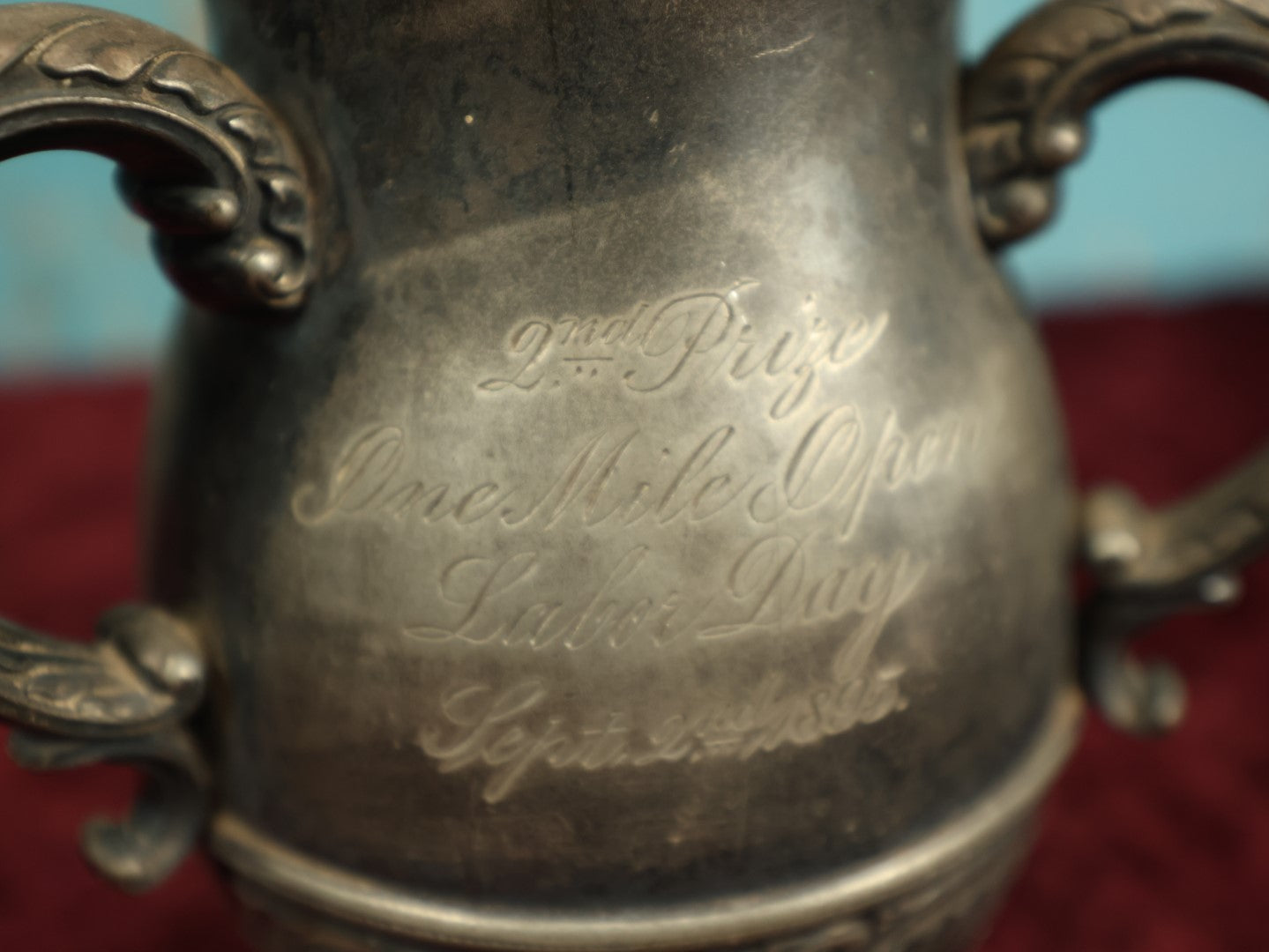 Lot 037 - Antique Silverplate Trophy, 2nd Prize One Mile Open, Lake Day, September 2nd, 1895, By Derby Silver Co, Quadruple Silver Plate, Marked 4 0 D