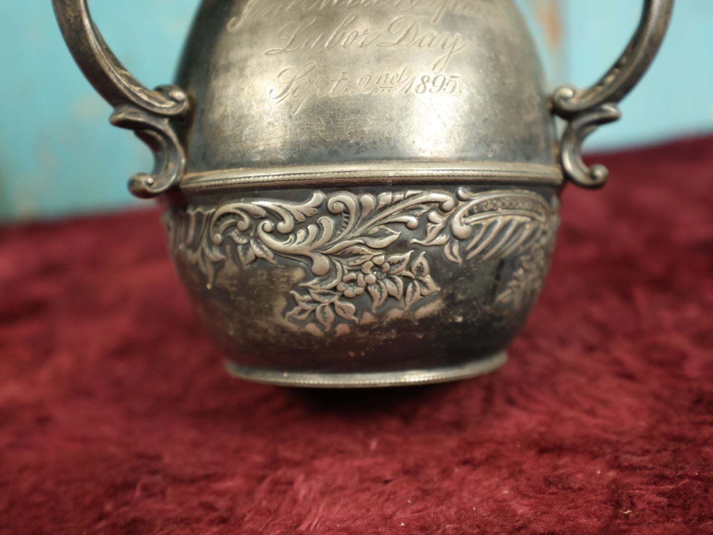 Lot 037 - Antique Silverplate Trophy, 2nd Prize One Mile Open, Lake Day, September 2nd, 1895, By Derby Silver Co, Quadruple Silver Plate, Marked 4 0 D