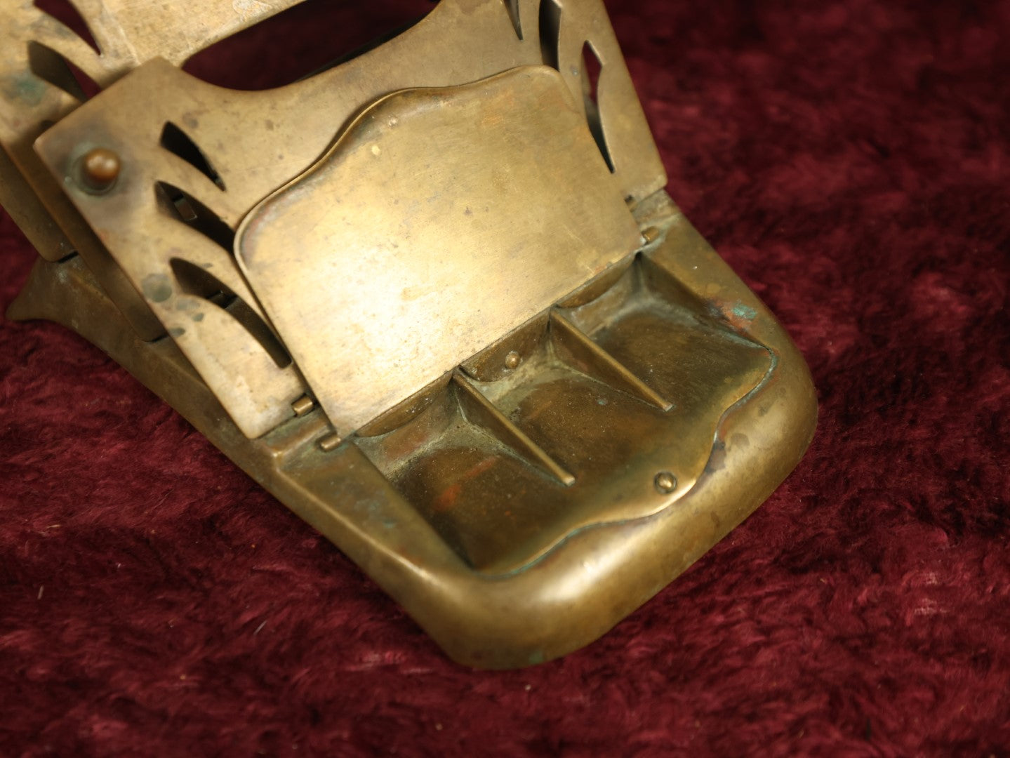 Lot 038 - Antique Brass Folding Letter Stand And Stamp Box Holder, Marked Austria, Art Deco