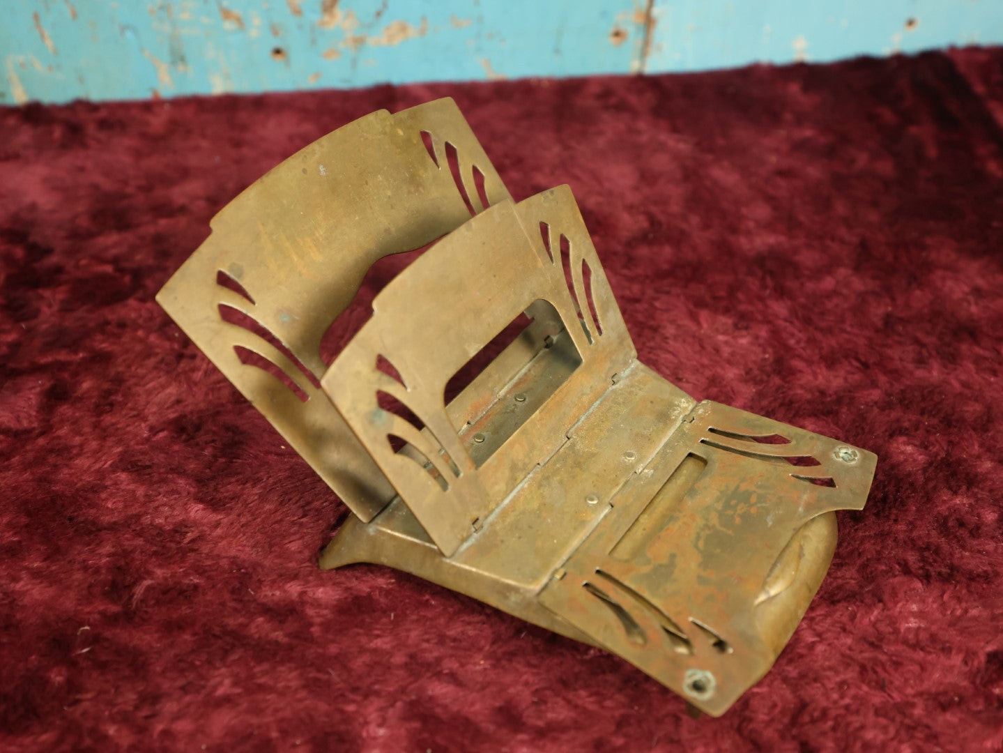 Lot 038 - Antique Brass Folding Letter Stand And Stamp Box Holder, Marked Austria, Art Deco