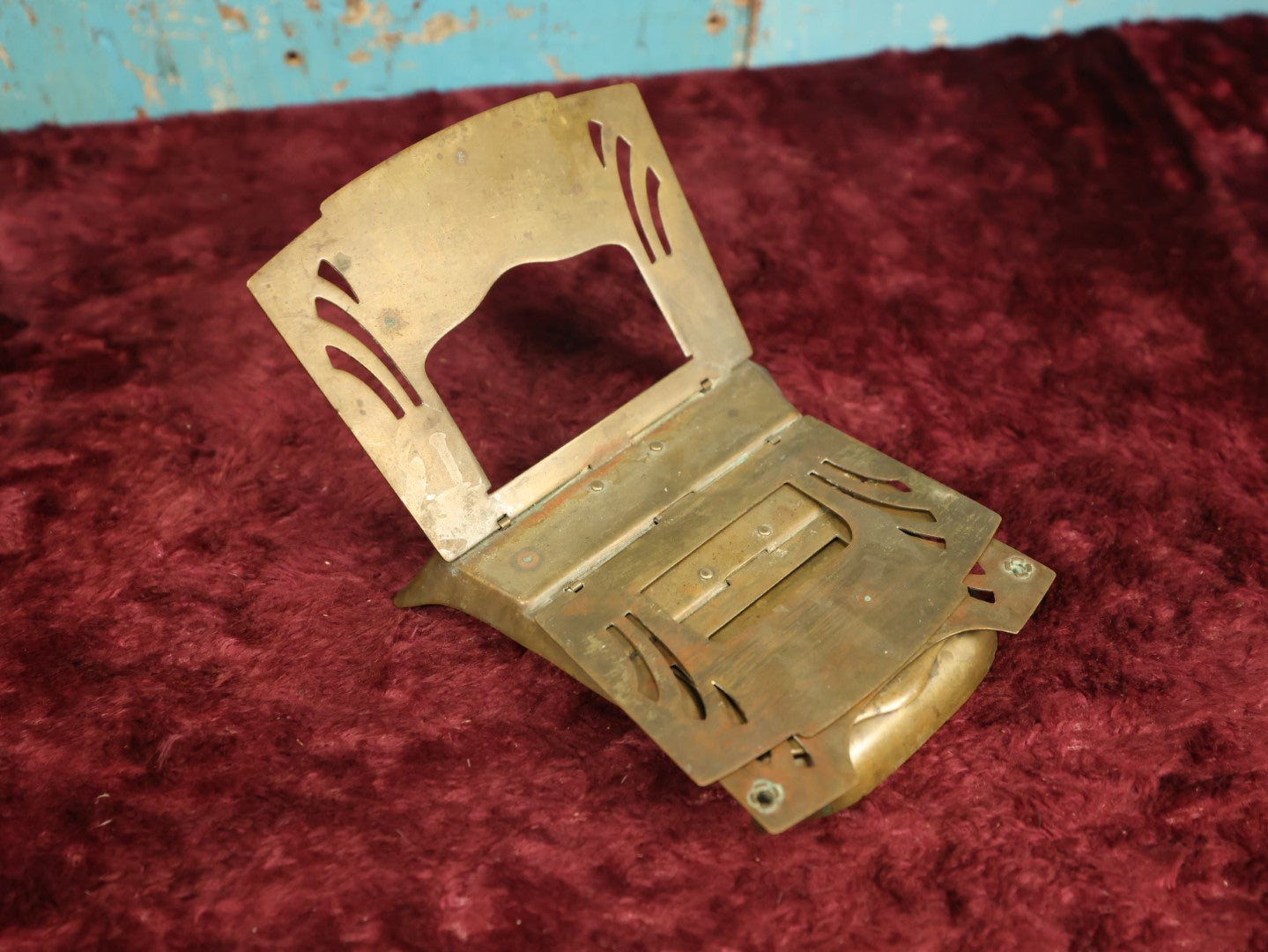 Lot 038 - Antique Brass Folding Letter Stand And Stamp Box Holder, Marked Austria, Art Deco