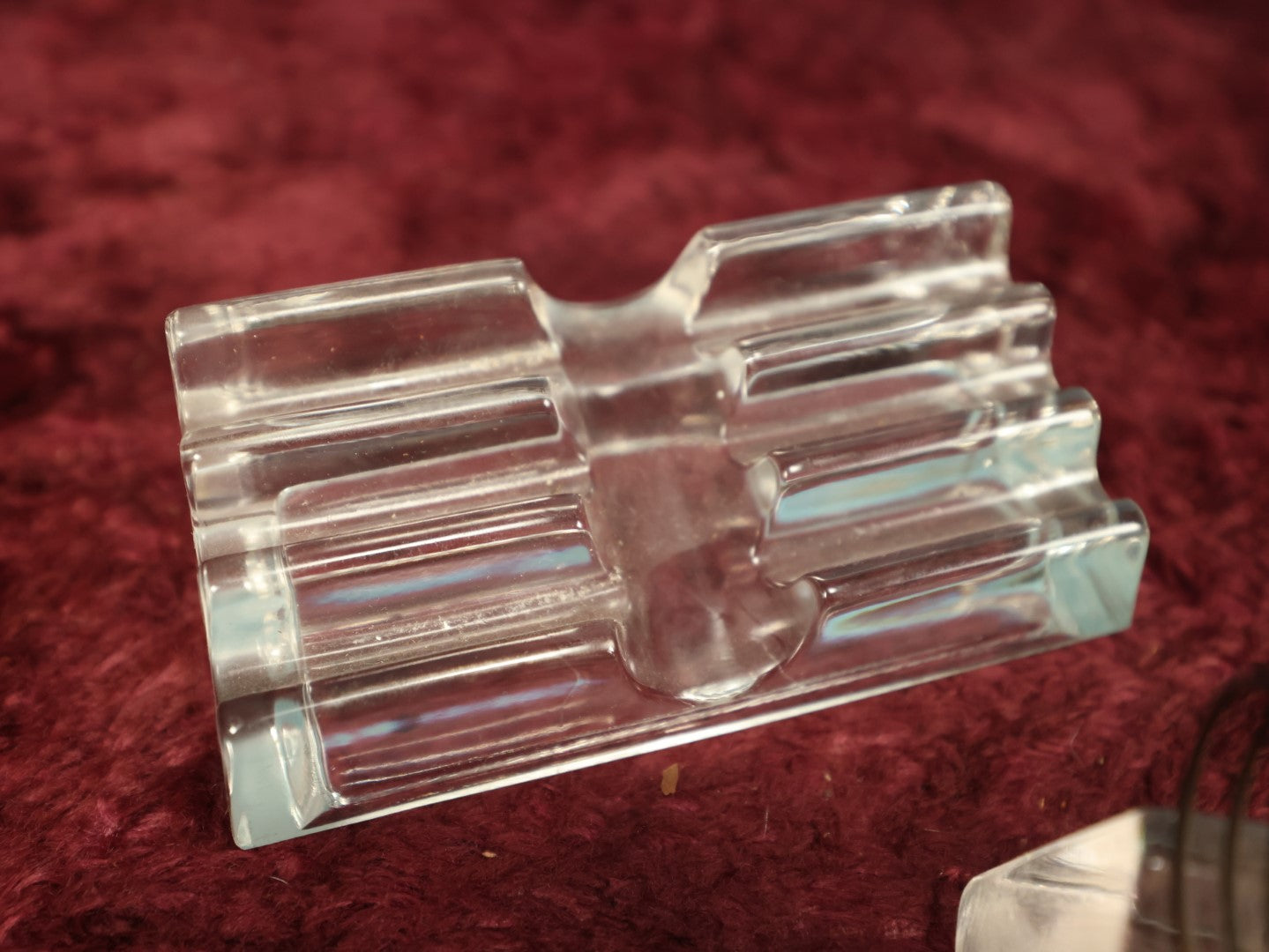 Lot 039 - Pair Of Antique Glass Desk Accessories, Including Coiled Spring "Adairack" Letter Holder By Cushman And Denison Manufacturing Company