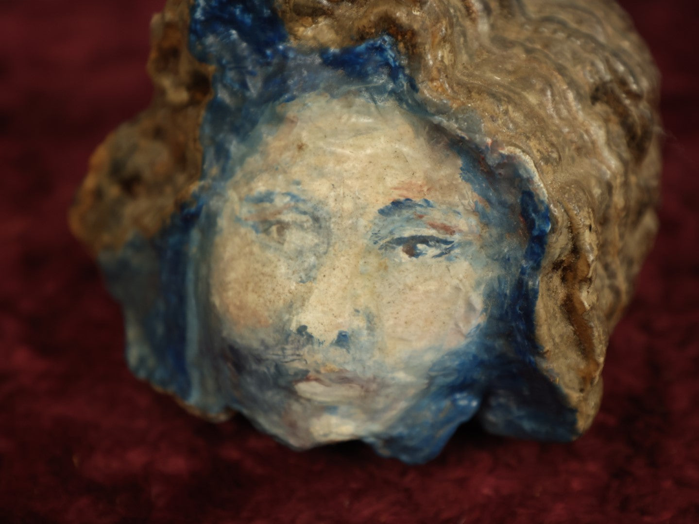 Lot 043 - Vintage Blue Painting Of Woman's Face On Fungus, Mushroom, Entitled "Conque," Acrylic By Robin Gauthier, "Tree Spirit"