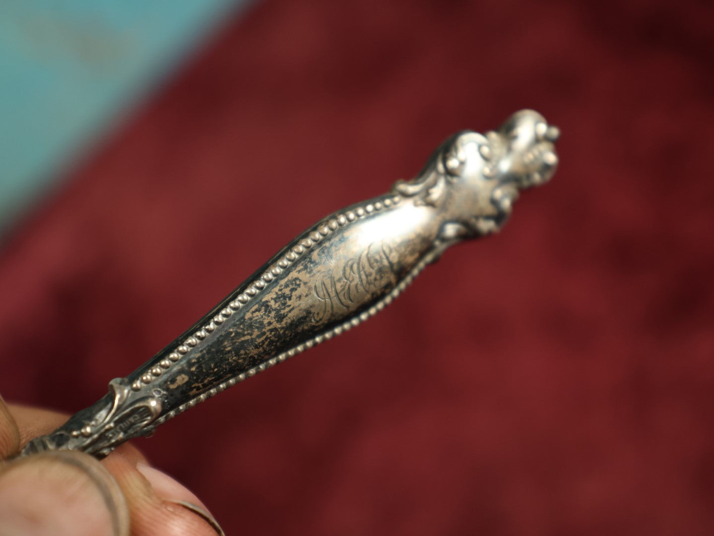 Lot 044 - Antique Sterling Silver Handled Rolling Ink Blotter With Monogram, Marked Sterling
