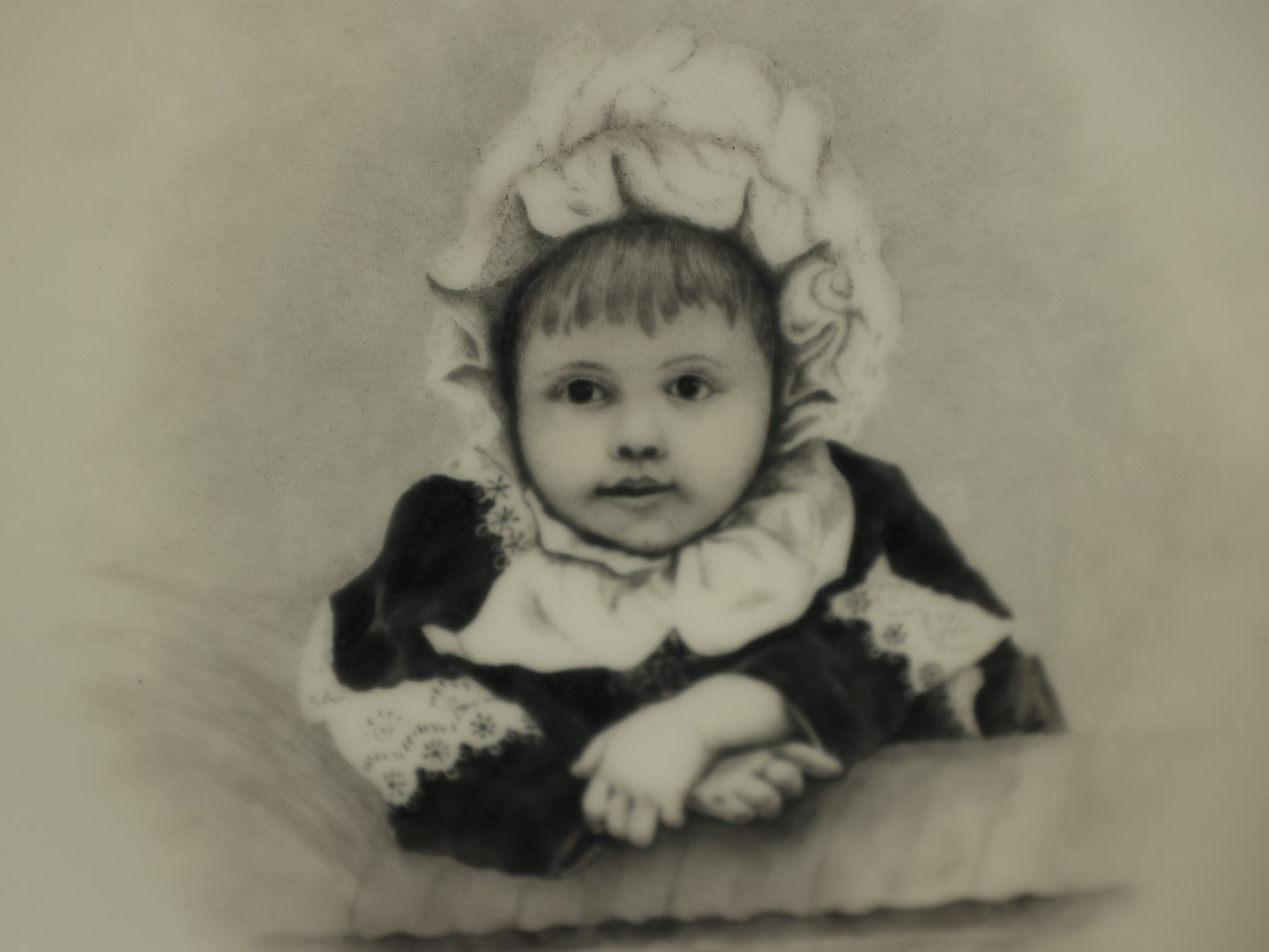 Lot 046 - Antique Hand Painted Plate Of Young Child Leaning, In Bonnet, Artist Signed A.R., January 4, 1887, H & Co., Haviland & Co, Limoges, France