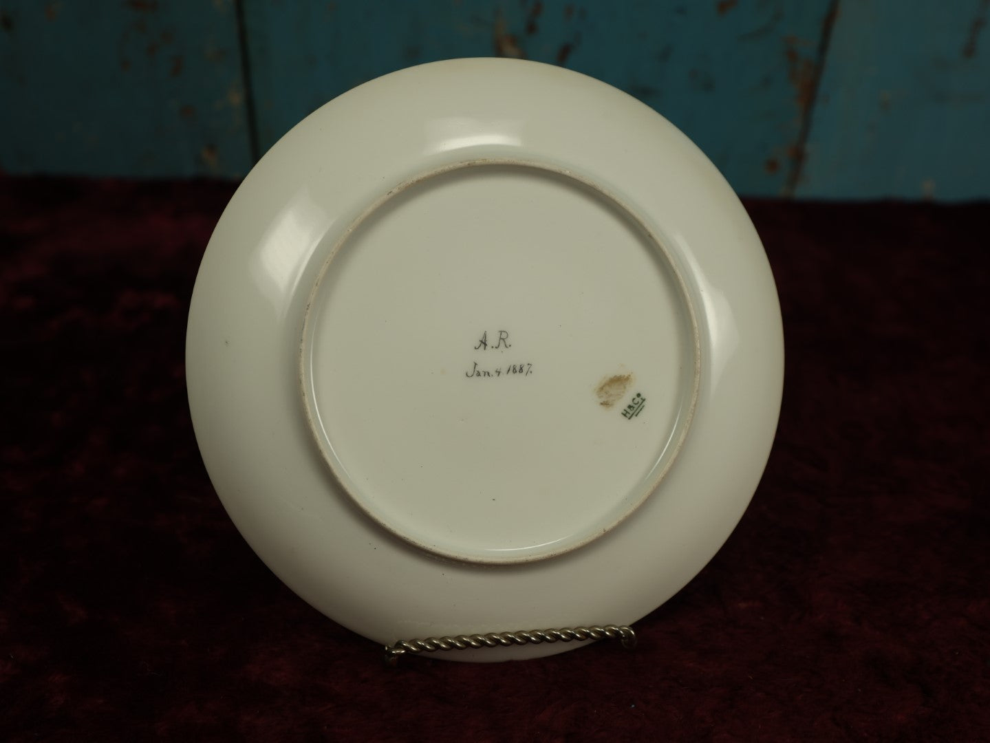 Lot 046 - Antique Hand Painted Plate Of Young Child Leaning, In Bonnet, Artist Signed A.R., January 4, 1887, H & Co., Haviland & Co, Limoges, France