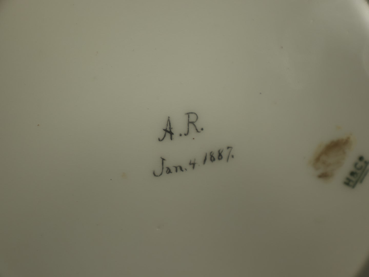 Lot 046 - Antique Hand Painted Plate Of Young Child Leaning, In Bonnet, Artist Signed A.R., January 4, 1887, H & Co., Haviland & Co, Limoges, France