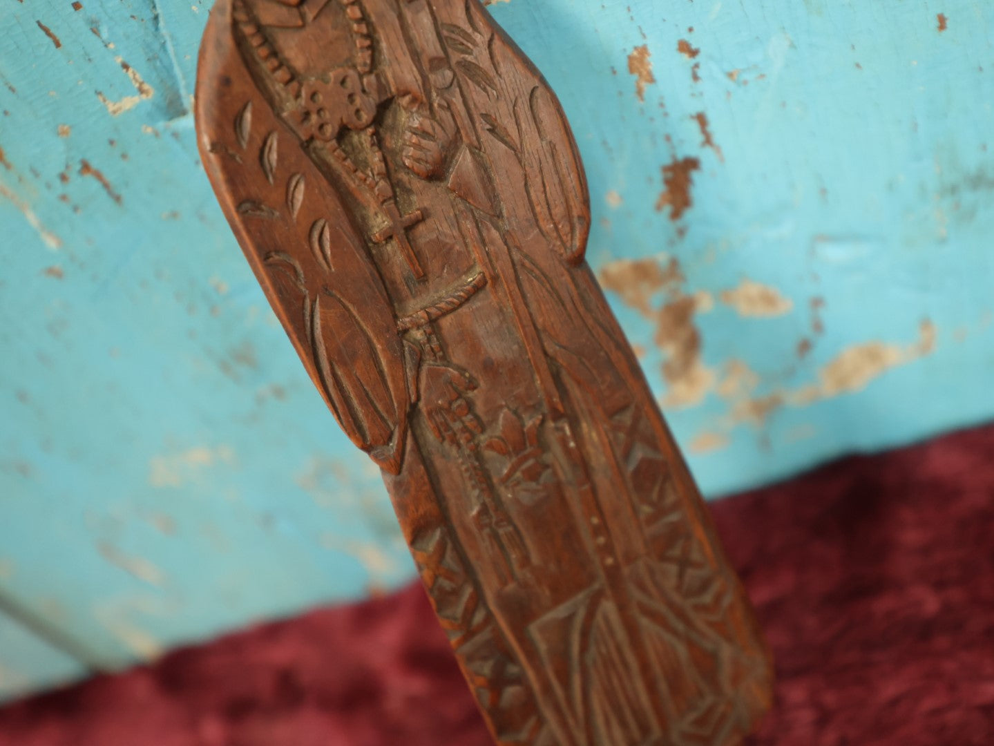 Lot 048 - Antique Hand Carved Folk Art Wooden Priest, Pope With Staff, Note Chipping, Losses