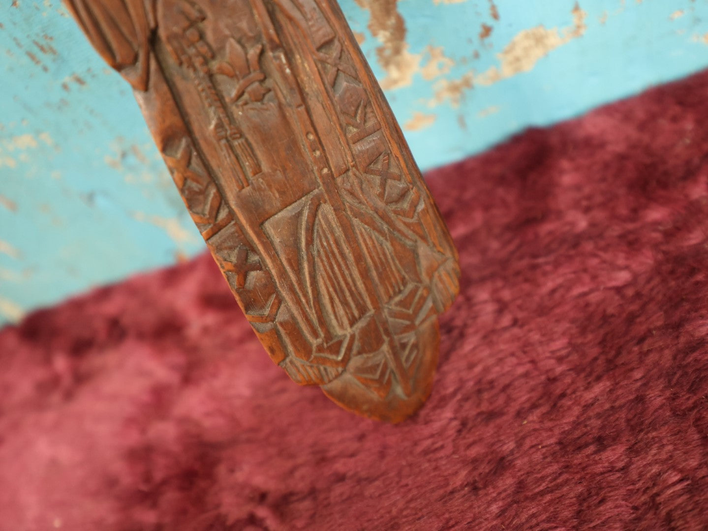 Lot 048 - Antique Hand Carved Folk Art Wooden Priest, Pope With Staff, Note Chipping, Losses