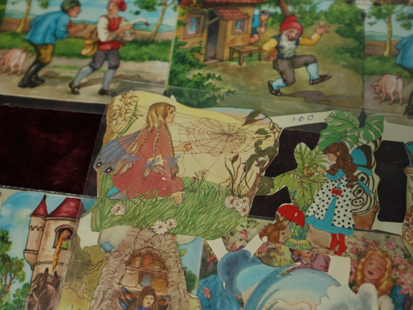 Lot 058 - Grouping Of Four Uncut Die Cut Scrapbooking Paper Sheets, Depicting Various Fairy Tales Including Snow White And More, Printed In Germany