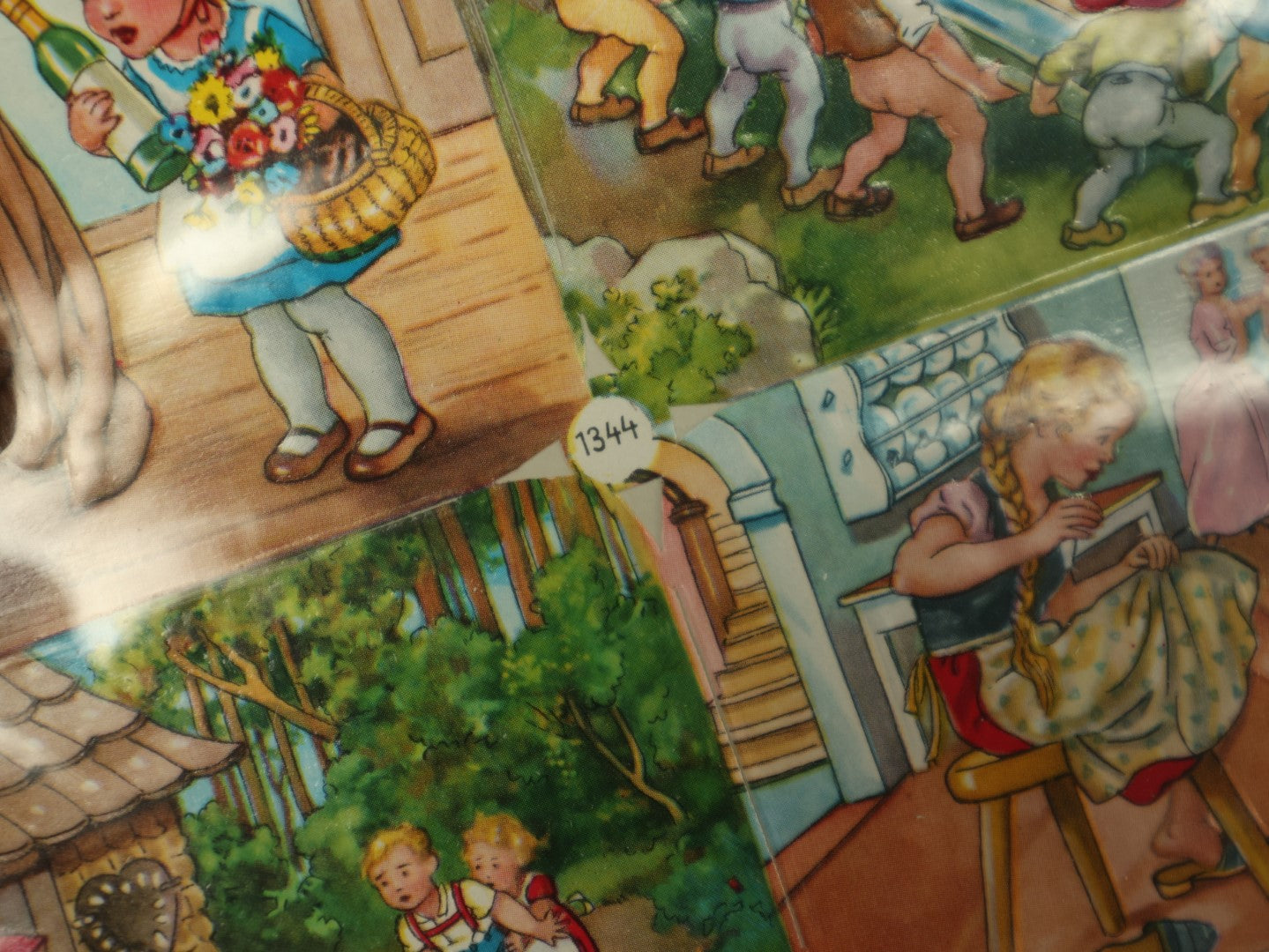 Lot 058 - Grouping Of Four Uncut Die Cut Scrapbooking Paper Sheets, Depicting Various Fairy Tales Including Snow White And More, Printed In Germany