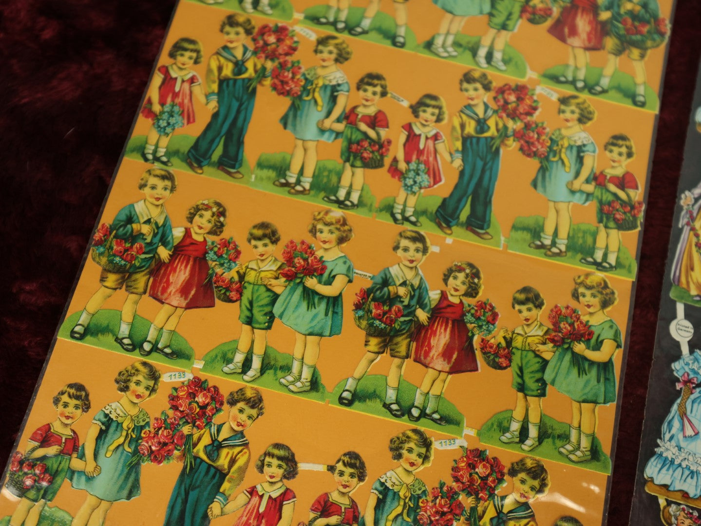 Lot 060 - Grouping Of Three Uncut Die Cut Scrapbooking Paper Sheets, Two Depicting Children, One Of Elegantly Dressed Women, Printed In Germany