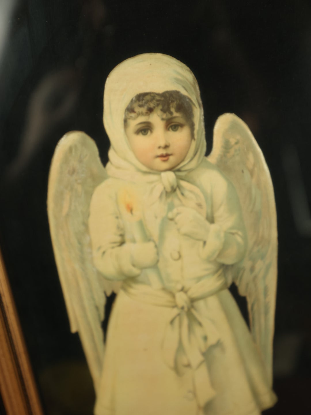 Lot 062 - Pair Of Antique Framed Winter Angel Christmas Die Cuts, Likely Printed In Germany, Modern Framing