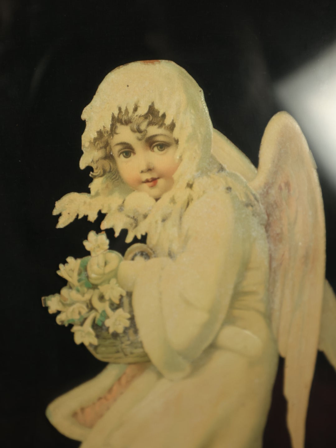 Lot 062 - Pair Of Antique Framed Winter Angel Christmas Die Cuts, Likely Printed In Germany, Modern Framing