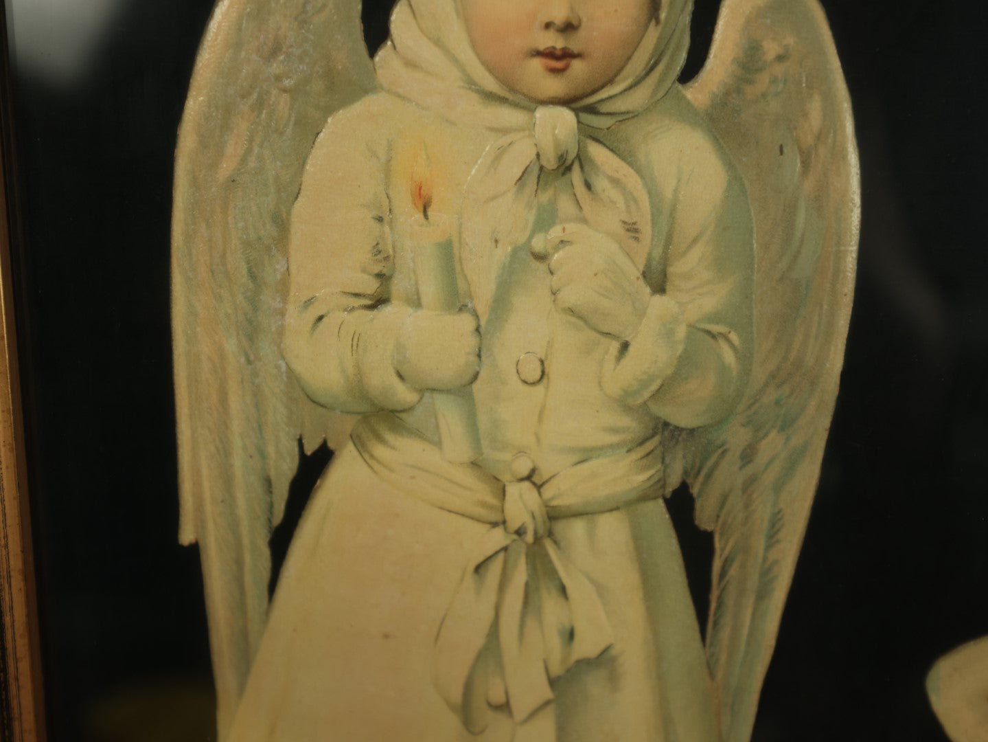 Lot 062 - Pair Of Antique Framed Winter Angel Christmas Die Cuts, Likely Printed In Germany, Modern Framing