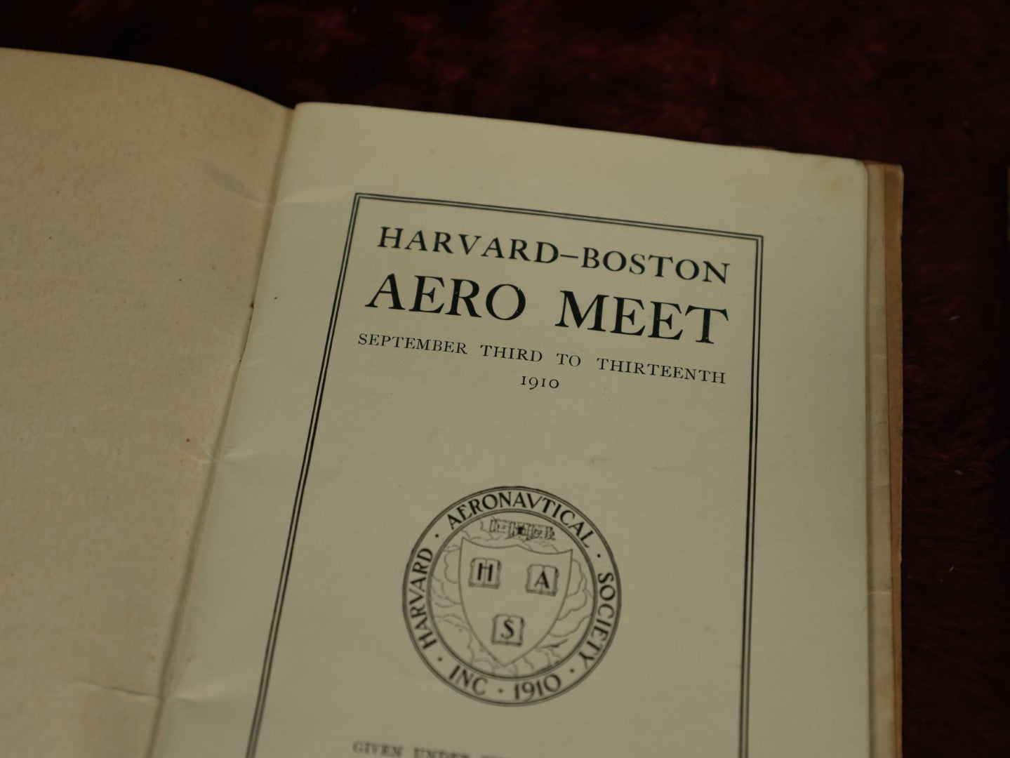 Lot 064 - Pair Of Early Aviation Event Programs, Wright Brothers Related, Including Harvard And Boston Aero Meet, September 3Rd To 13th 1910, And The Dartmouth Hippo-Drome, May 26, 1910
