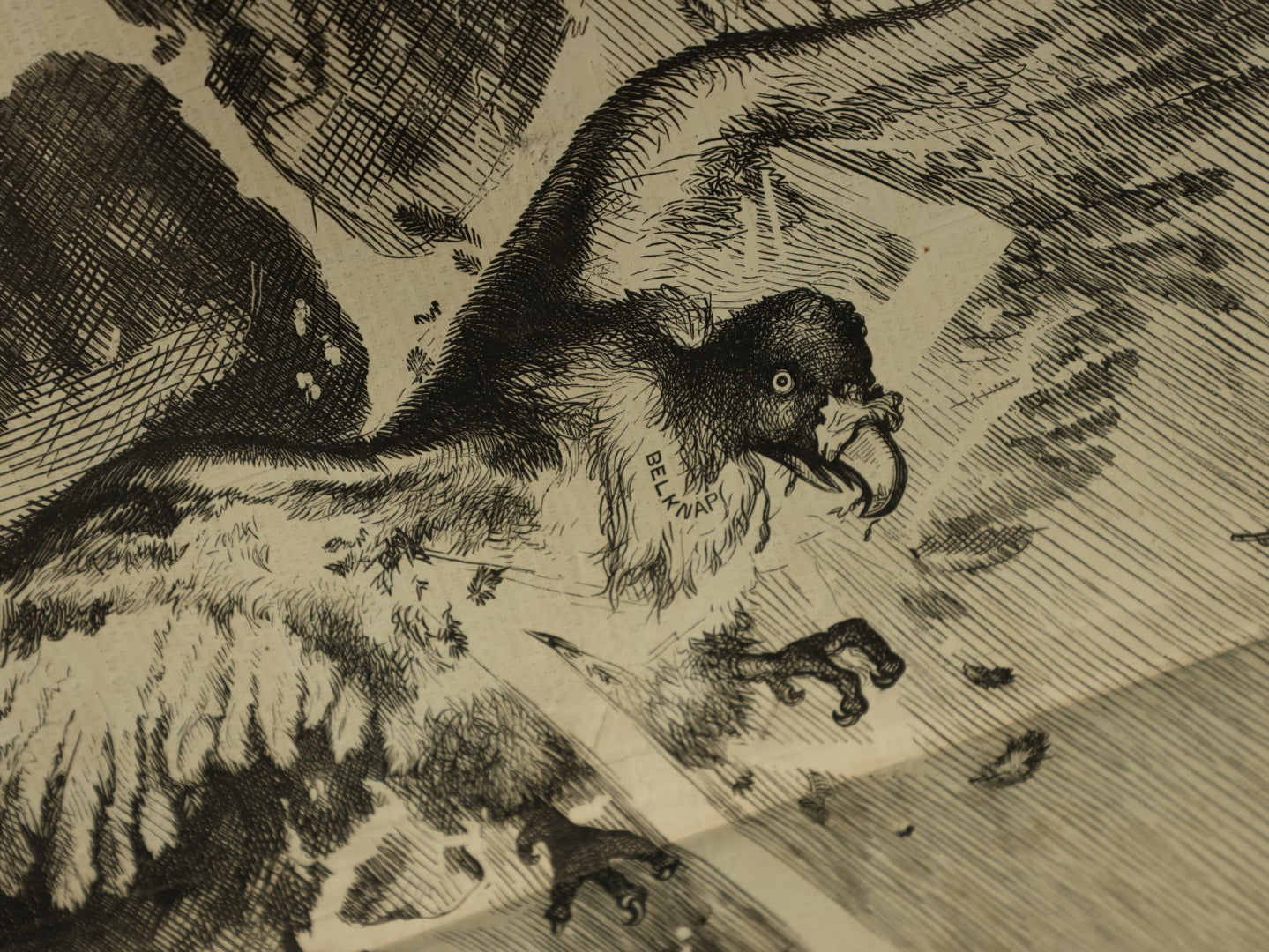 Lot 066 - Antique Harper's Weekly Magazine Print Clipping From March 25, 1876, Depicting Vultures, Skull, Political Cartoon, Belknap Crime And Corruption
