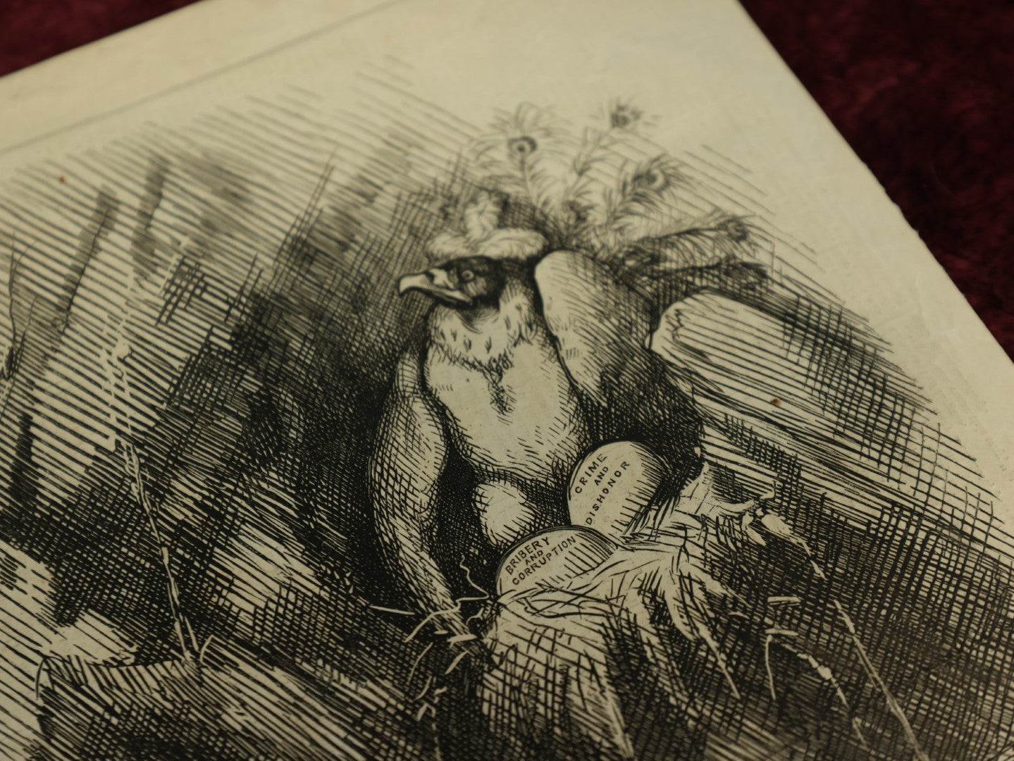 Lot 066 - Antique Harper's Weekly Magazine Print Clipping From March 25, 1876, Depicting Vultures, Skull, Political Cartoon, Belknap Crime And Corruption