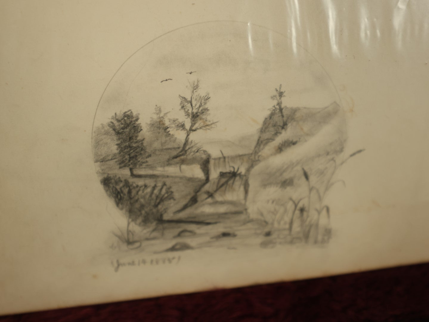 Lot 070 - Pair Of Original Landscape Pencil Sketches Depicting Waterfall, And Bridge With Mountains In The Background, Likely Out Of Autograph Album, One Dated 1885, Other Signed J.S. Fowler, 1874