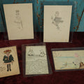 Lot 074 - Grouping Of Five Hand Drawn And Painted Postcards And Scraps, Of Women And Girls, 1900 - 1911