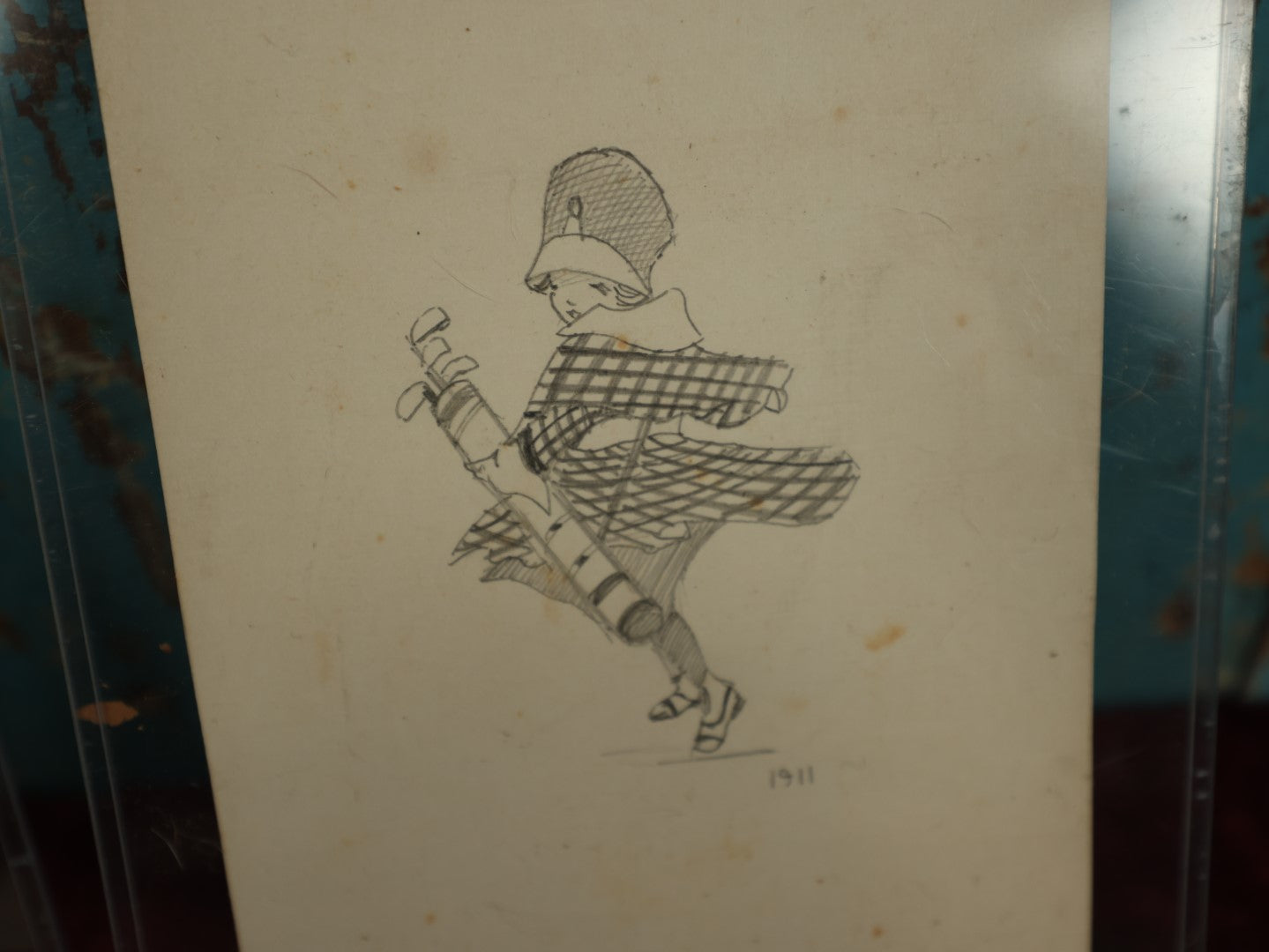 Lot 074 - Grouping Of Five Hand Drawn And Painted Postcards And Scraps, Of Women And Girls, 1900 - 1911