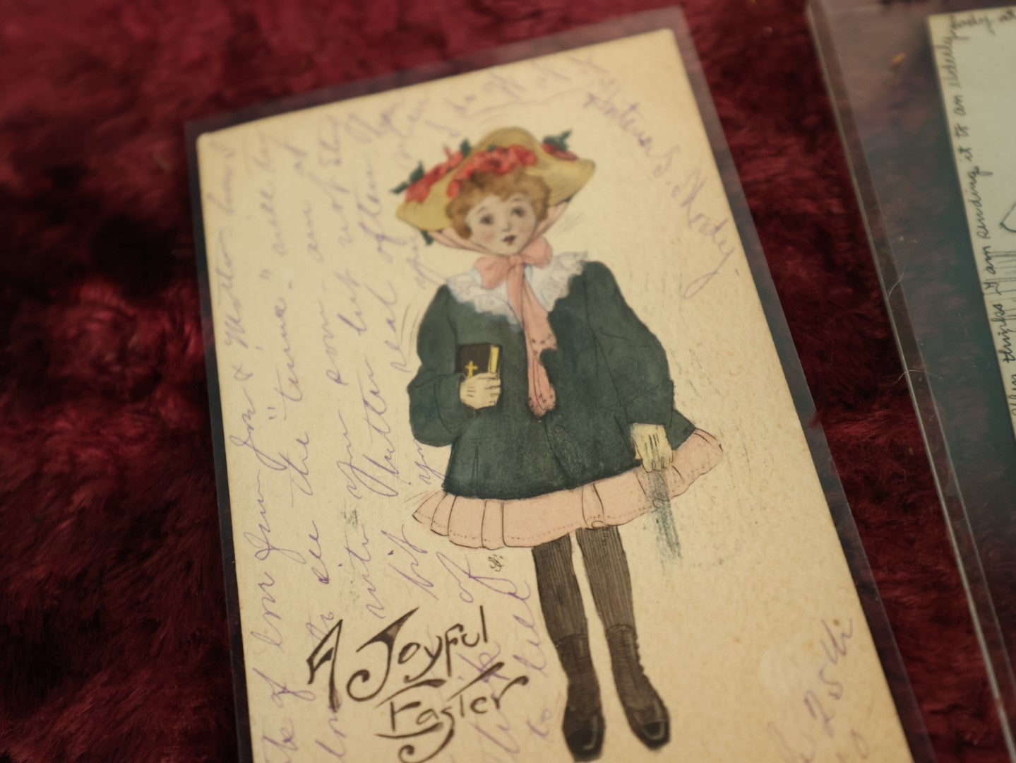 Lot 074 - Grouping Of Five Hand Drawn And Painted Postcards And Scraps, Of Women And Girls, 1900 - 1911