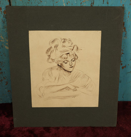 Lot 076 - Single Hand Drawn Pen And Ink Drawing Of Beautiful Woman, Signed G.T. Young, 1910