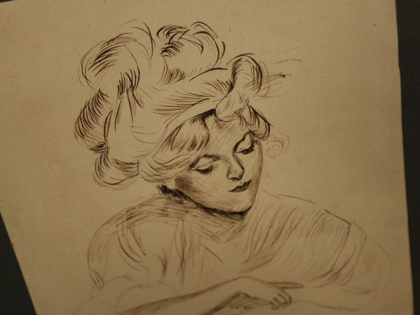 Lot 076 - Single Hand Drawn Pen And Ink Drawing Of Beautiful Woman, Signed G.T. Young, 1910