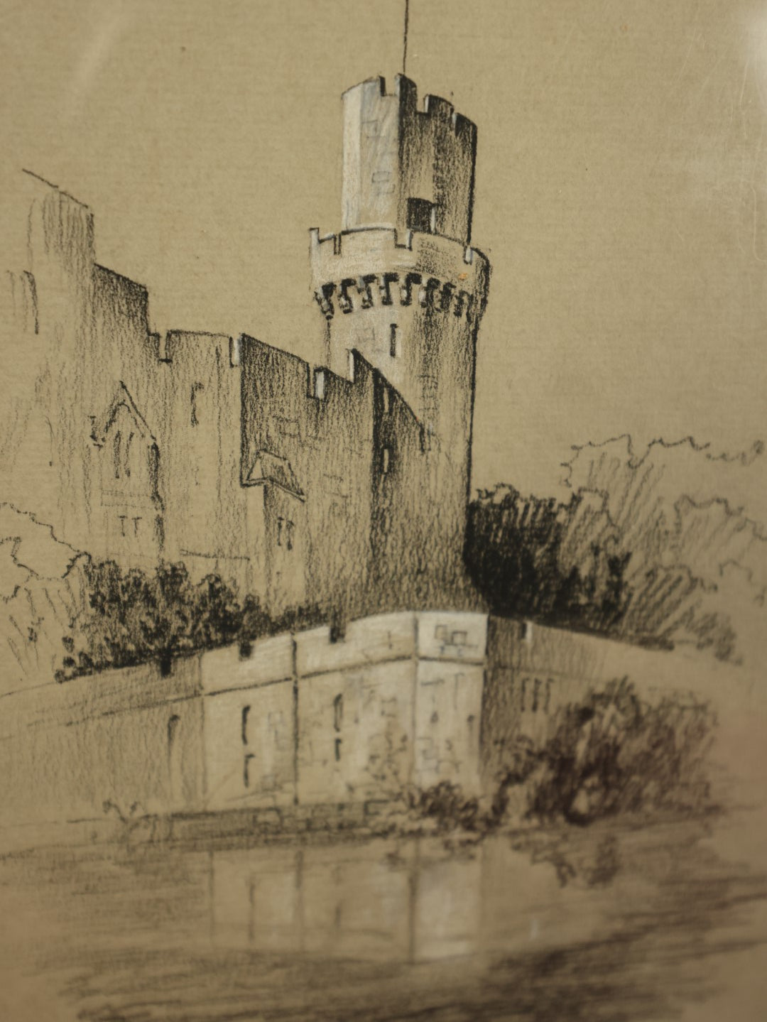 Lot 078 - Antique Hand Drawn Crayon Painting, "Caesar's Tower," Warwish Castle, England, Signed S.G.R. 1936
