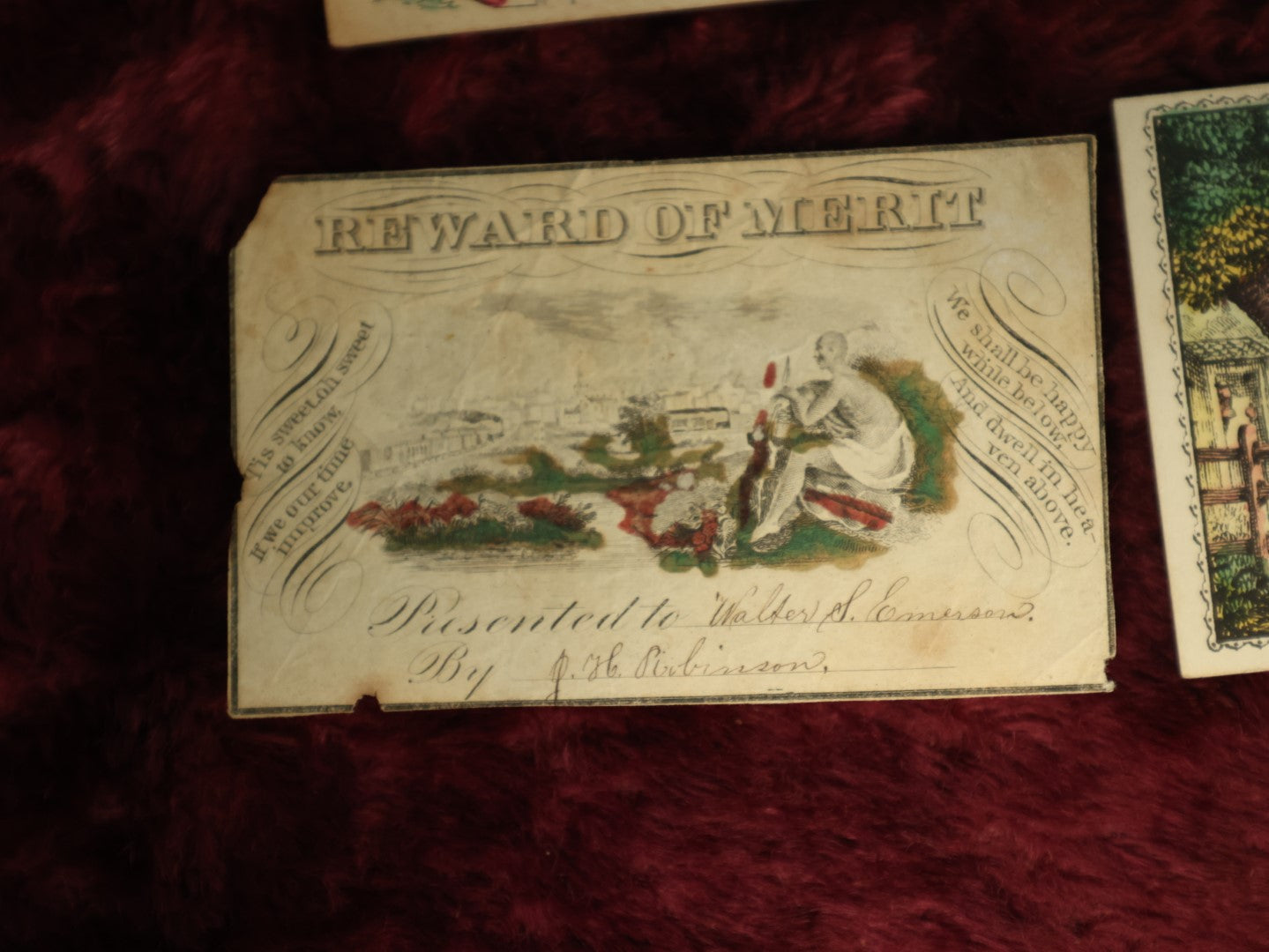 Lot 079 - Grouping Of Five Hand Colored Lithographed Rewards Of Merit, Late 19th Century