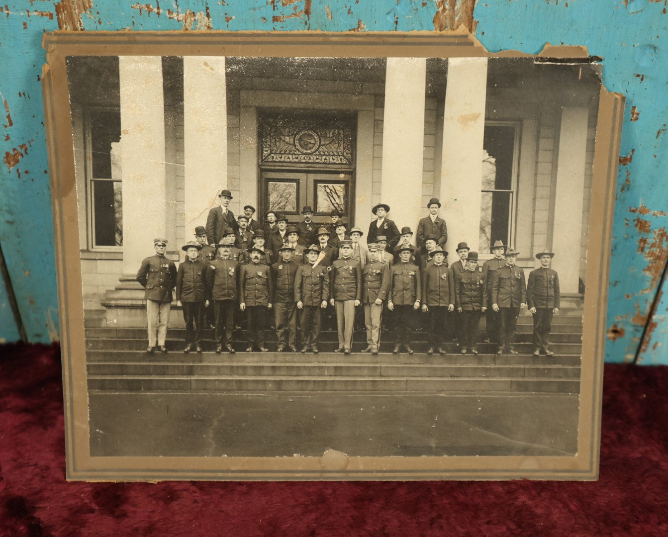 Lot 092 - Single Boarded Photo, Appears To Show Police Officers In Front Of Government Building, On Board, Trimmed