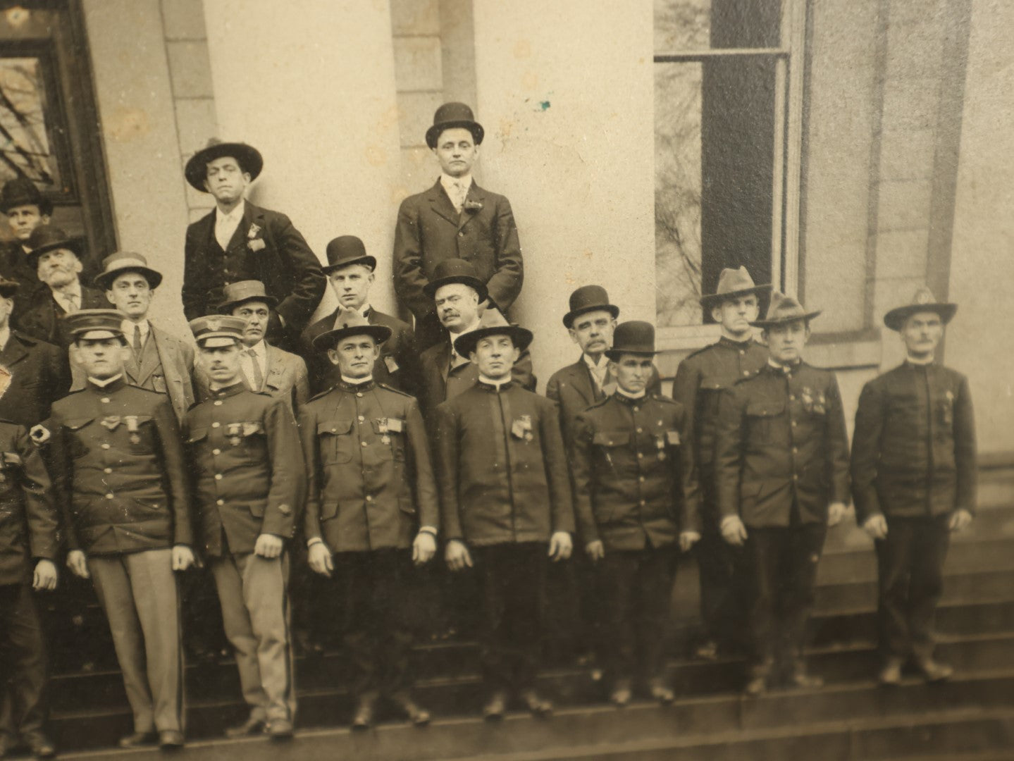 Lot 092 - Single Boarded Photo, Appears To Show Police Officers In Front Of Government Building, On Board, Trimmed