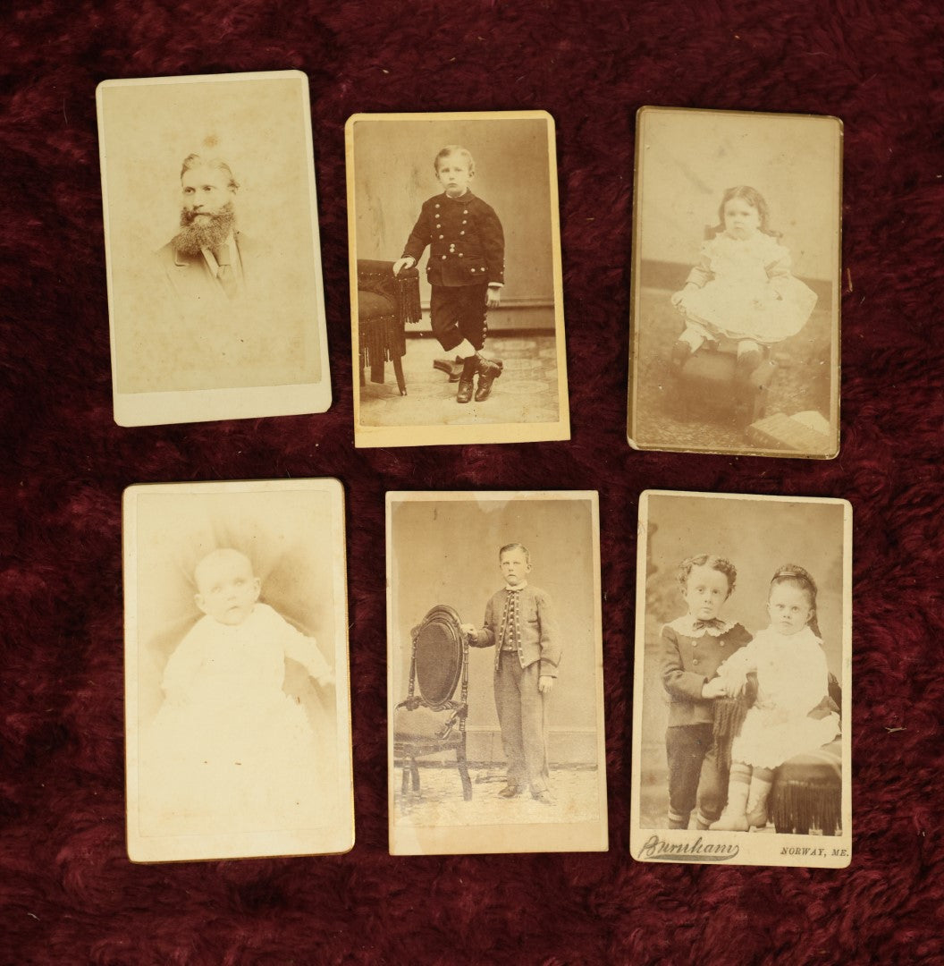 Lot 098 - Grouping Of Six Antique Carte De Visite C.D.V. Photographs Including Of Children, Man With Beard