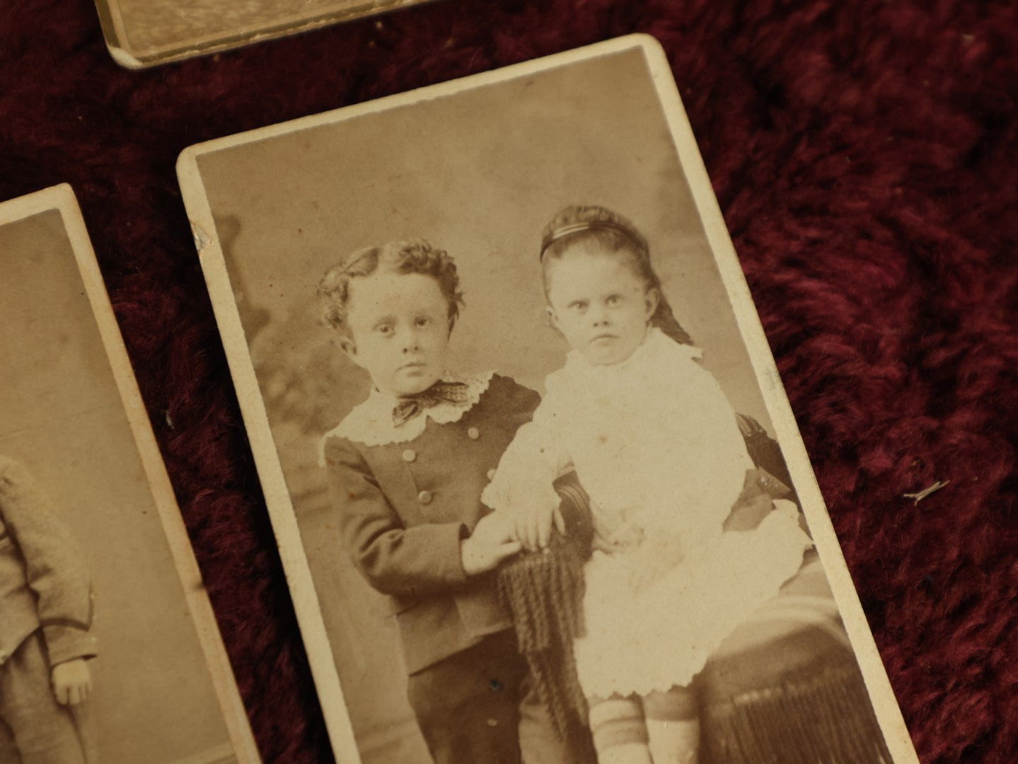 Lot 098 - Grouping Of Six Antique Carte De Visite C.D.V. Photographs Including Of Children, Man With Beard