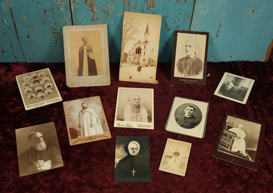 Lot 101 - Grouping Of Twelve Antique Cabinet Cards And Other Photos Of Priests, Popes, Church, And Nun