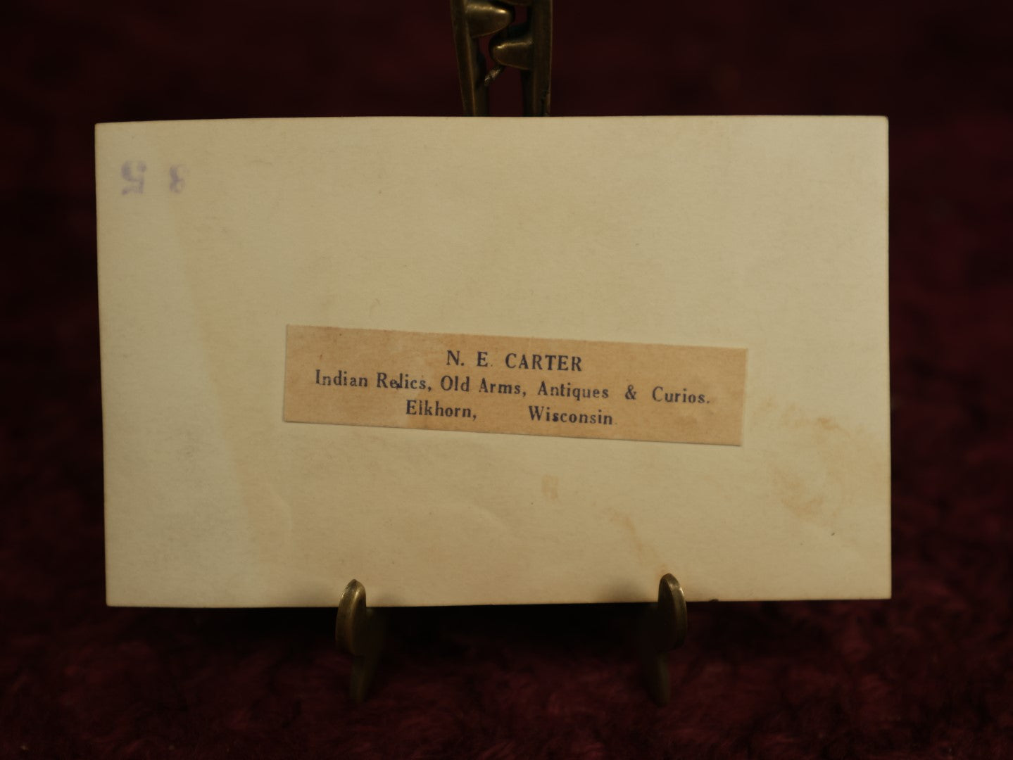 Lot 112 - Single Snapshot Photo, Eight Tomahawk Axes, Paper Label On Back, N.E. Carter, Indian Relics, Old Arms, Antiques, And Curios, Elkhorn, Wisconsin