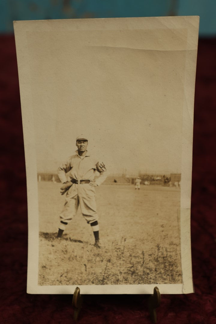 Lot 115 - Single Snapshot Photo, Early Baseball Photo, Man With Glove, Logo On Sleeve