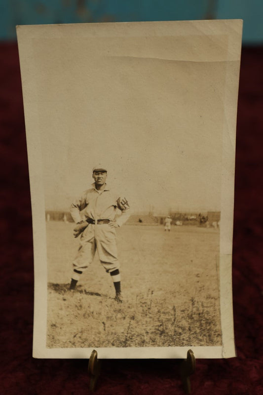 Lot 115 - Single Snapshot Photo, Early Baseball Photo, Man With Glove, Logo On Sleeve